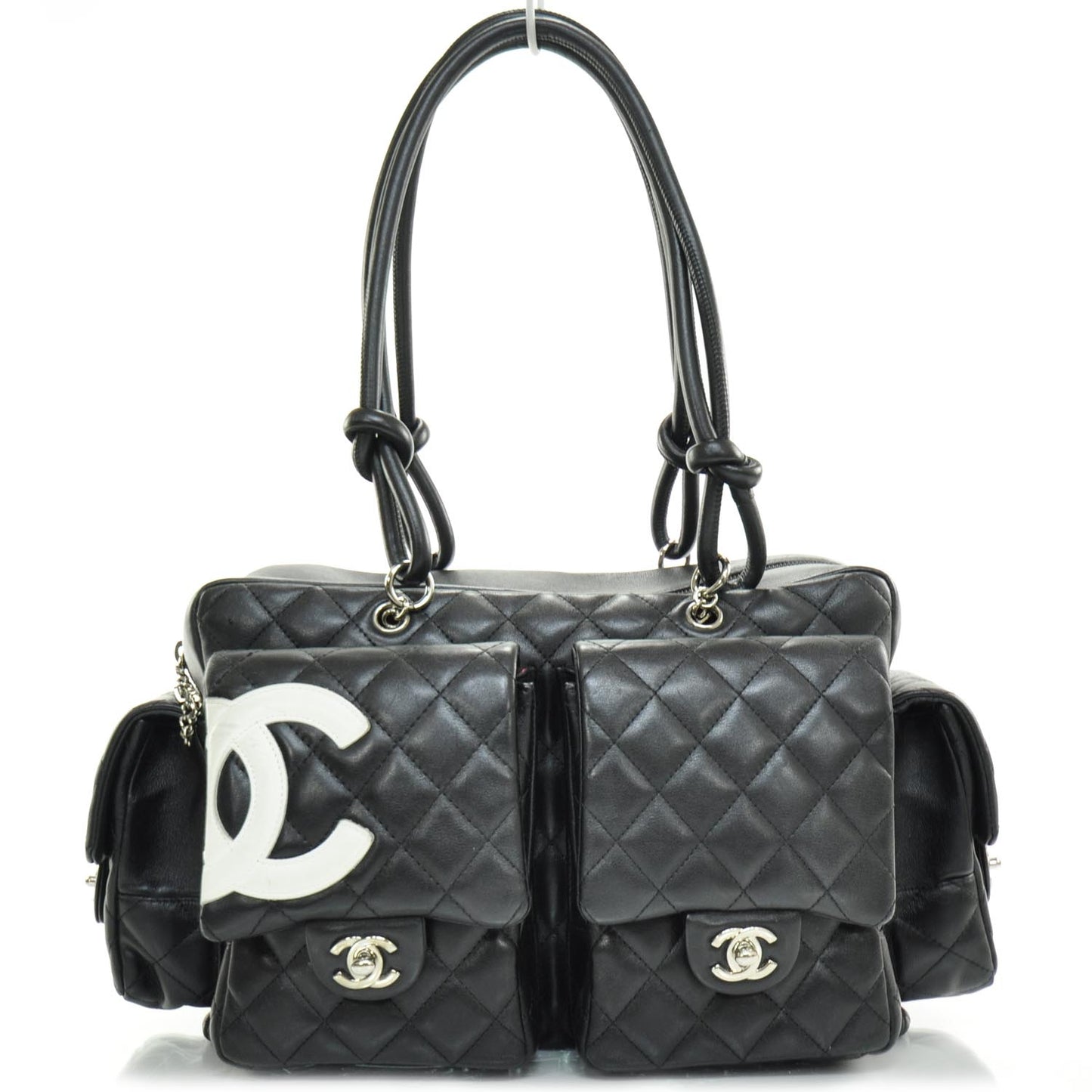 Calfskin Quilted Large Cambon Multipocket Reporter Black White