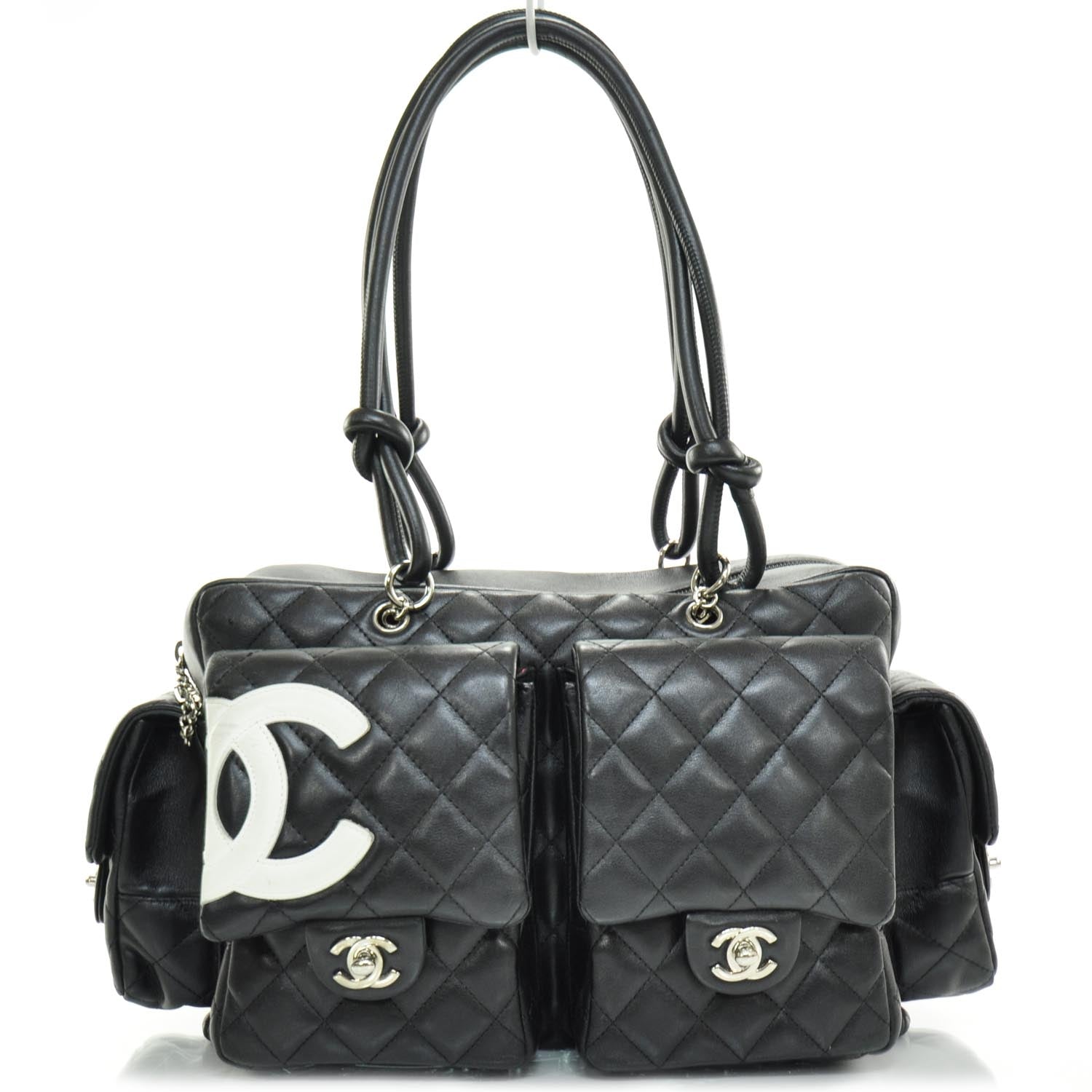 Chanel Calfskin Quilted Large Cambon Multipocket Reporter Black White 1 of 15