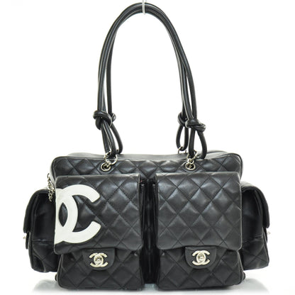 Chanel Calfskin Quilted Large Cambon Multipocket Reporter Black White 1 of 15