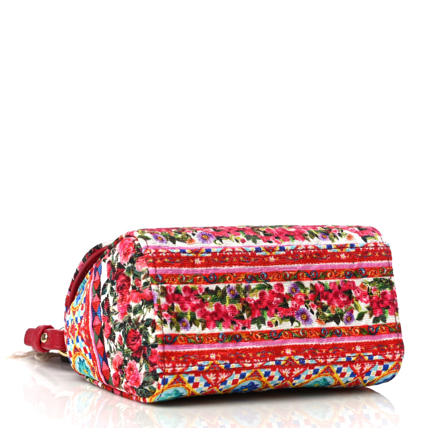 Dolce & Gabbana Woven Cotton Calfskin Floral Micro Sicily Satchel Red Multicolor 4 of 9