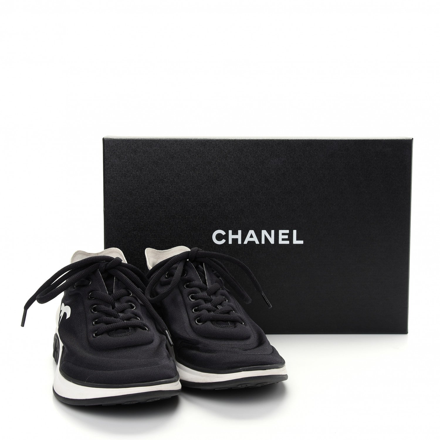 Chanel Lycra Womens CC Sneakers 38 Black 10 of 10