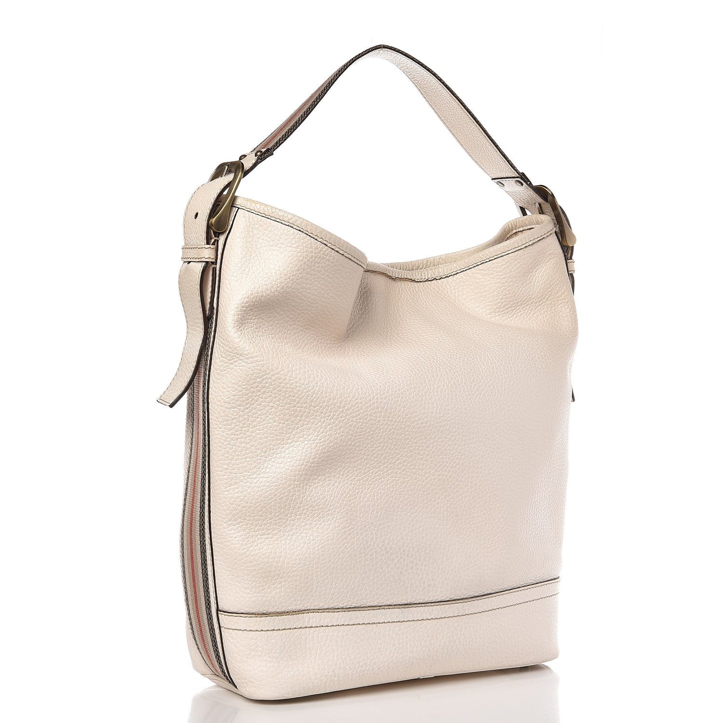 Calfskin Stripe Bucket Hobo Bag Off White