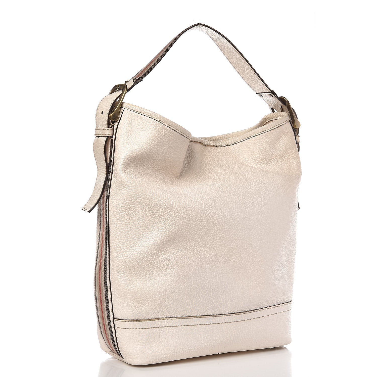 Burberry Calfskin Stripe Bucket Hobo Bag Off White 3 of 19