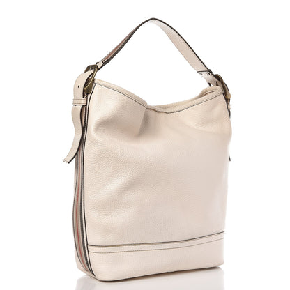 Burberry Calfskin Stripe Bucket Hobo Bag Off White 3 of 19