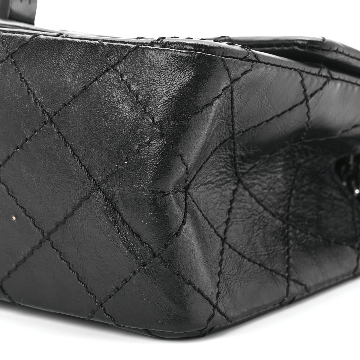 Aged Calfskin Quilted 2.55 Reissue Mini Flap So Black