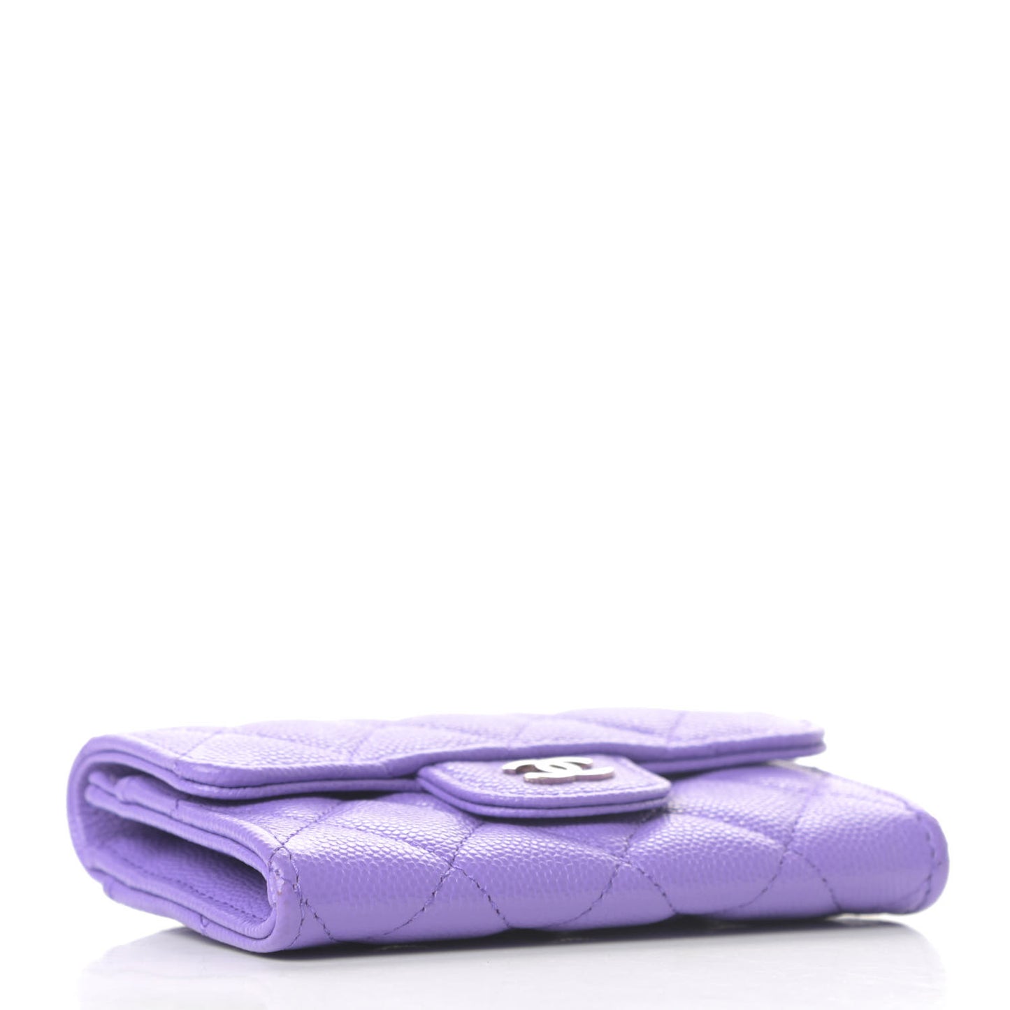 Caviar Quilted Flap Card Holder Wallet Purple
