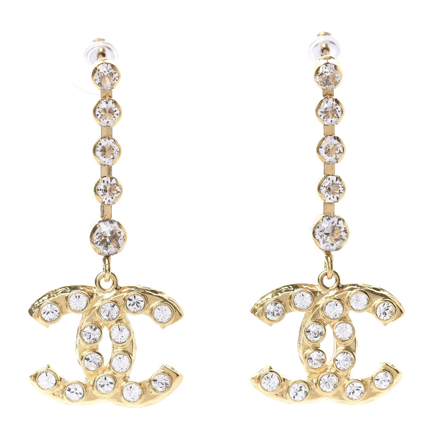 Chanel CC Crystal Drop Earrings Gold 1 of 5