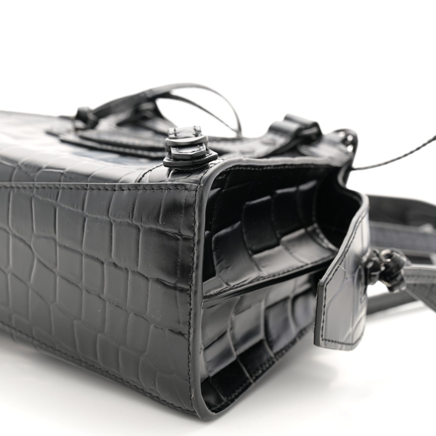 Balenciaga Semi Shiny Calfskin Crocodile Embossed Neo Classic Black Hardware Mini City Black 9 of 10
