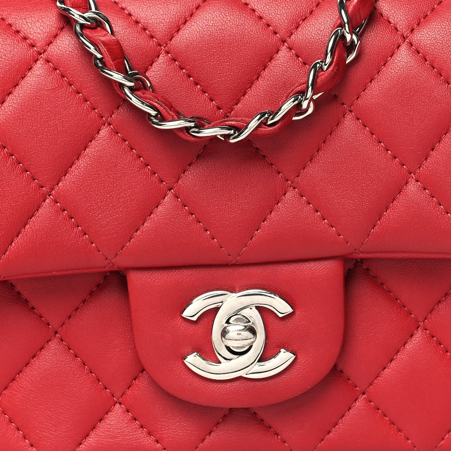 Lambskin Quilted Mini Rectangular Flap Red