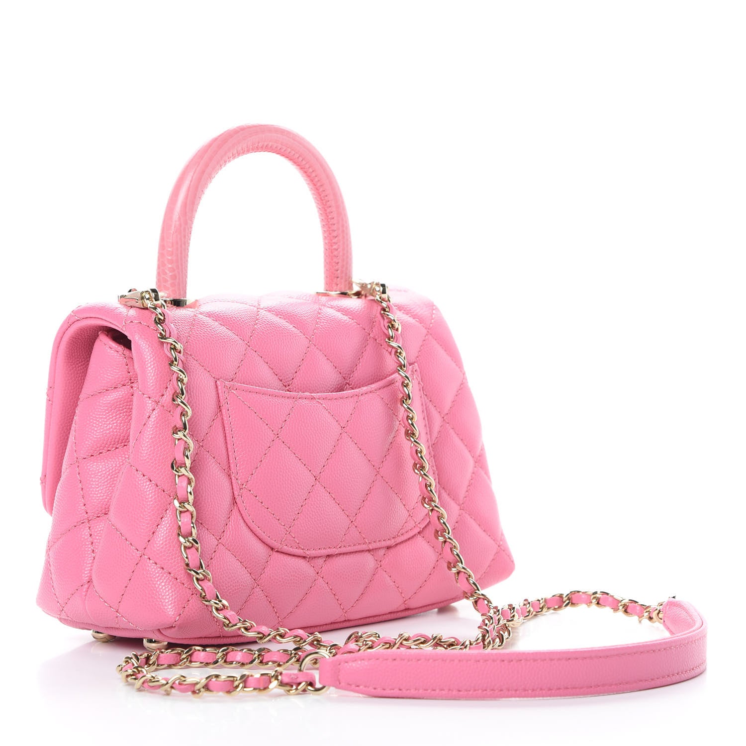 Chanel Caviar Quilted Lizard Embossed Extra Mini Coco Handle Flap Pink 3 of 10