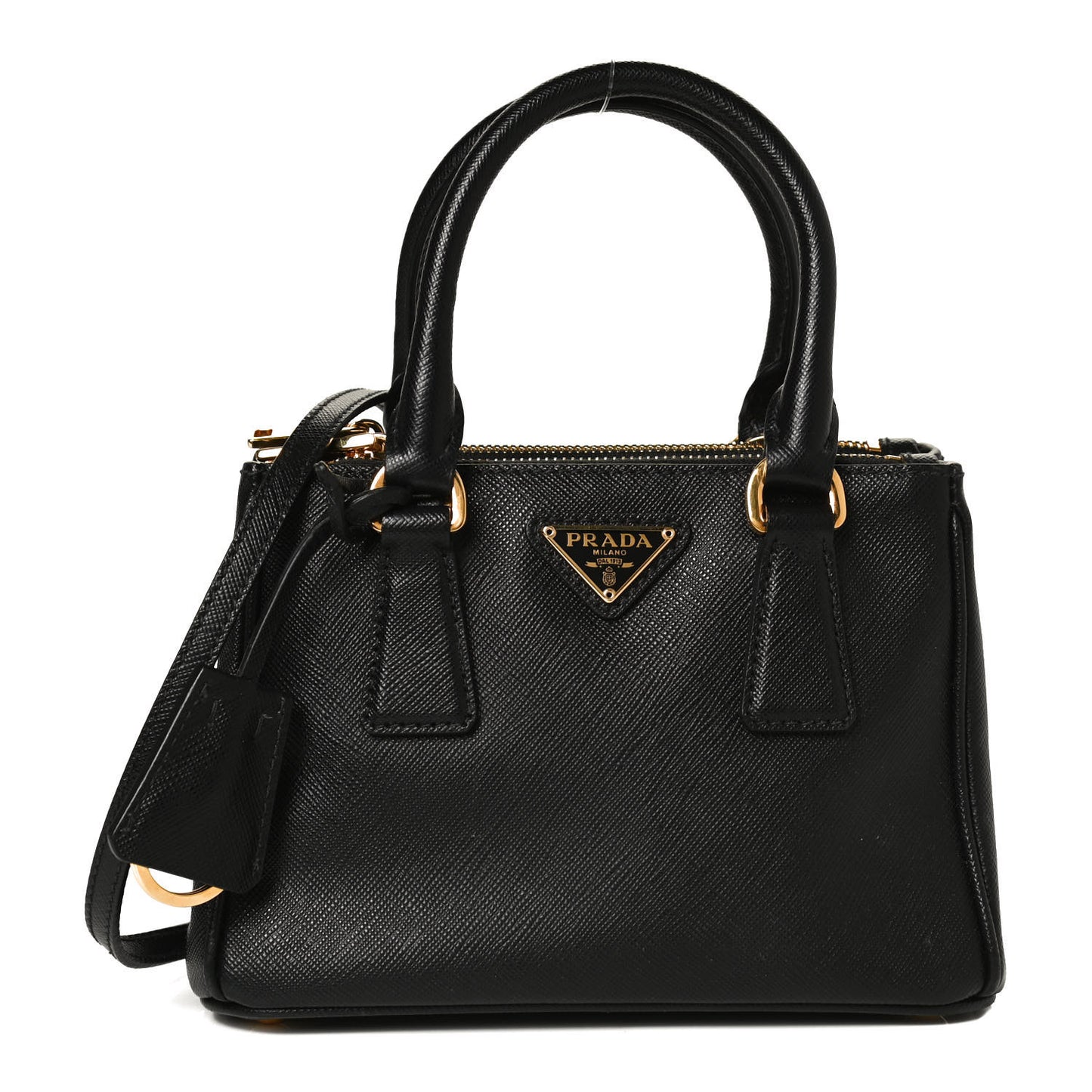 Saffiano Lux Mini Galleria Double Zip Tote Black