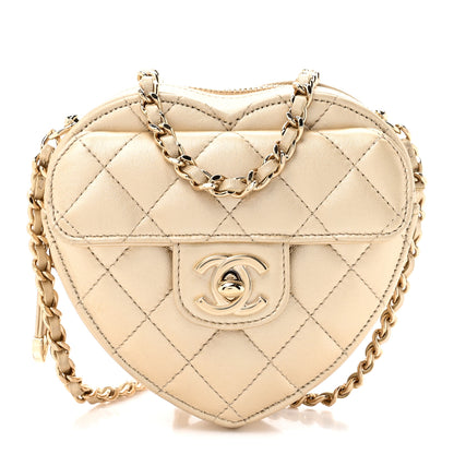 Chanel Metallic Lambskin Quilted CC In Love Heart Clutch With Chain Gold 1 of 11
