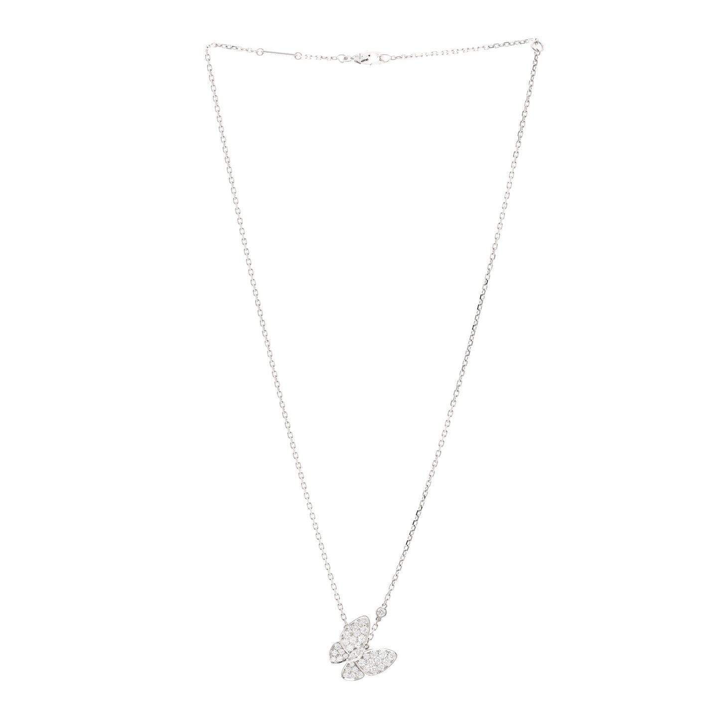 18K White Gold Diamond Two Butterfly Pendant Necklace