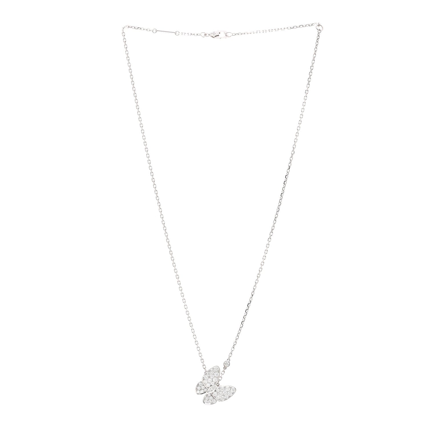 Van Cleef & Arpels 18K White Gold Diamond Two Butterfly Pendant Necklace 3 of 6