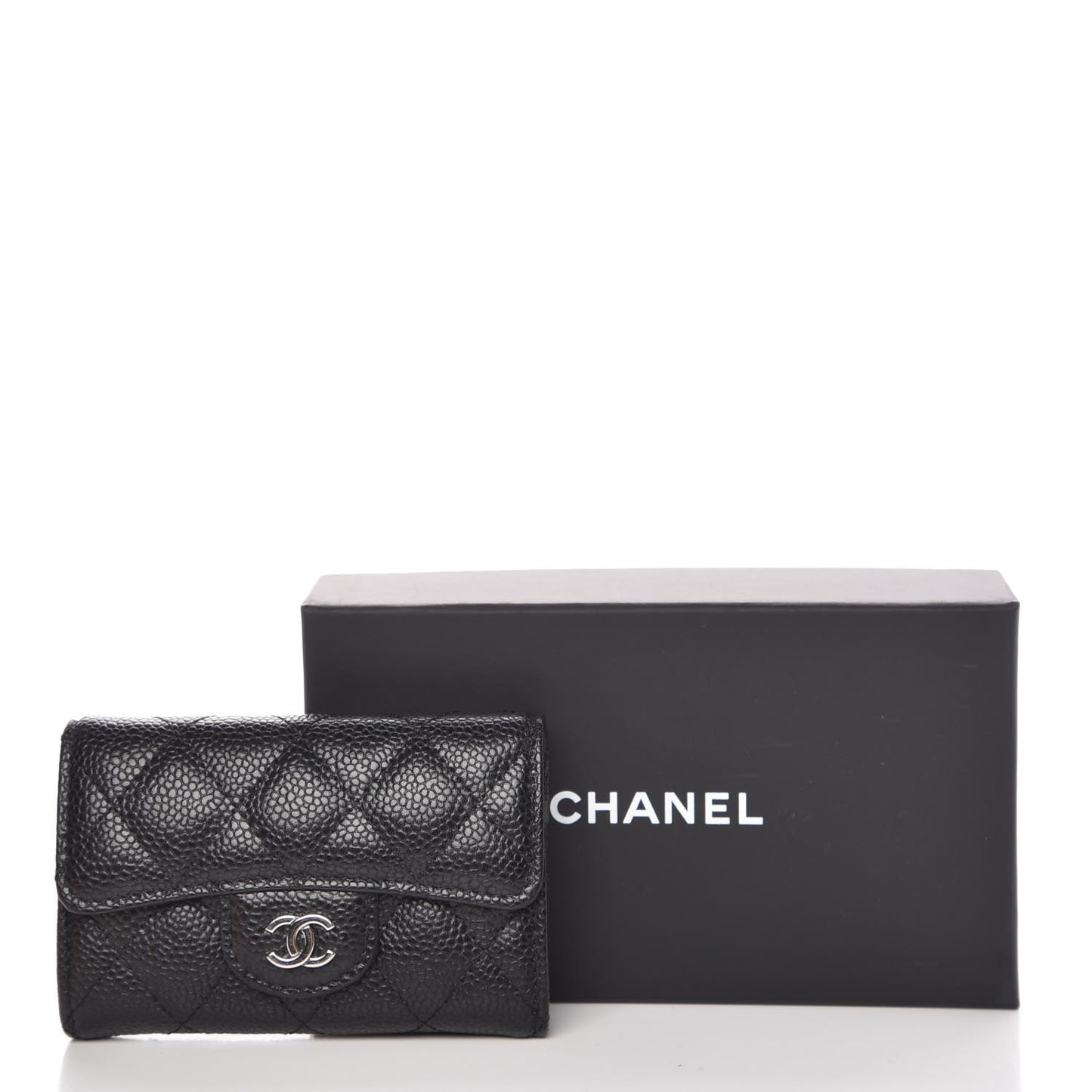 Caviar Quilted Flap Card Holder Black