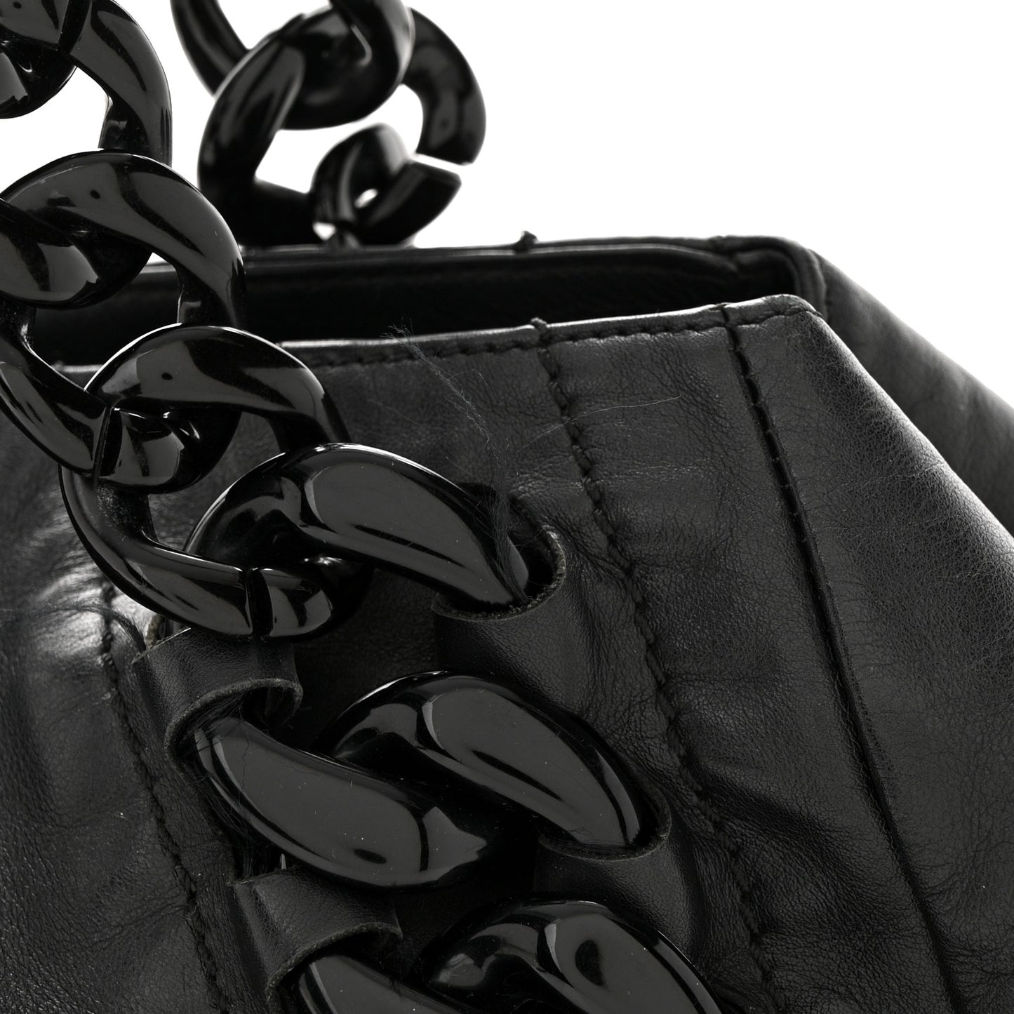 Calfskin Modern Chain Rhodoid East West Tote Black