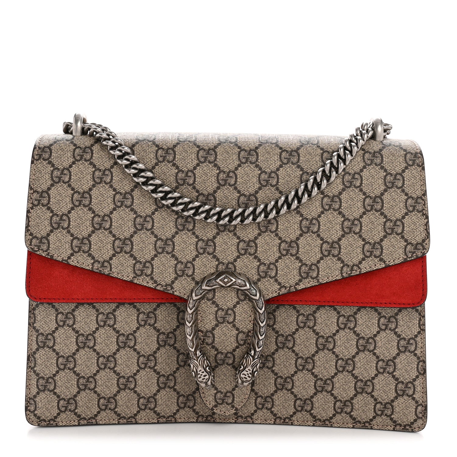 Gucci GG Supreme Monogram Suede Cudu Medium Dionysus Shoulder Bag Beige Ebony Vulcanic Red 1 of 13