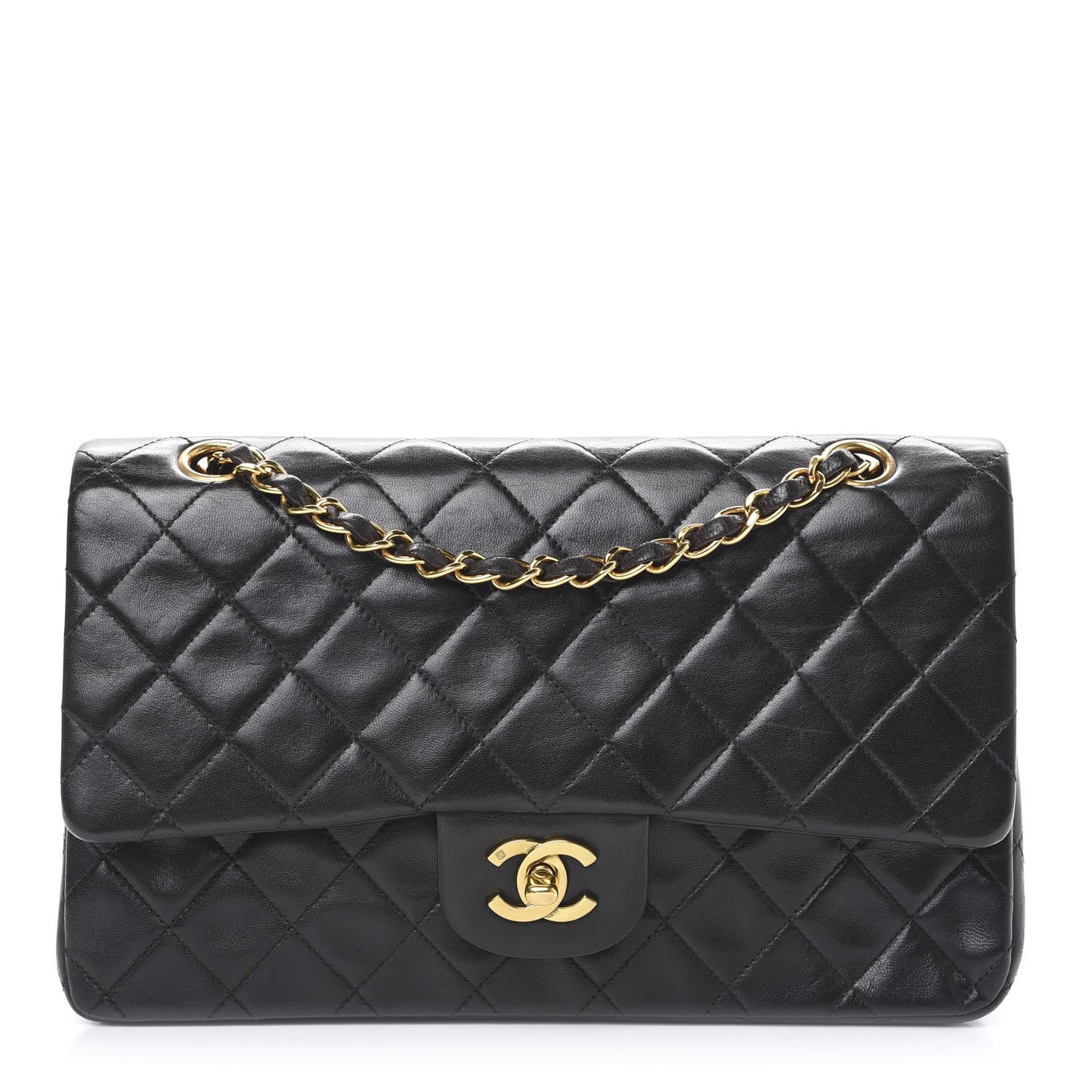 Lambskin Quilted Medium Double Flap Black