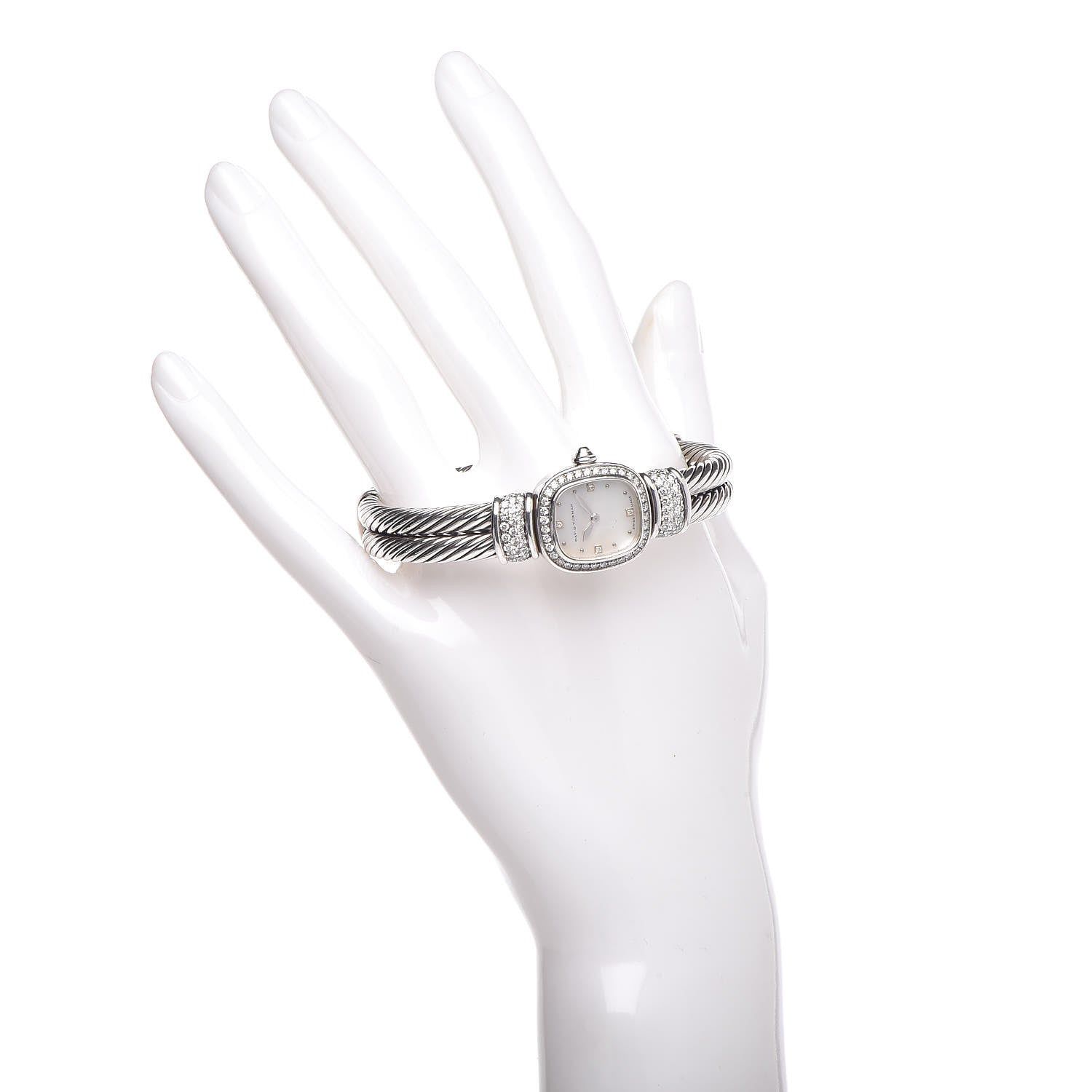 David Yurman Sterling Silver Diamond Bezel Mother of Pearl 19mm Cable Chelsea Quartz Watch 2 of 8