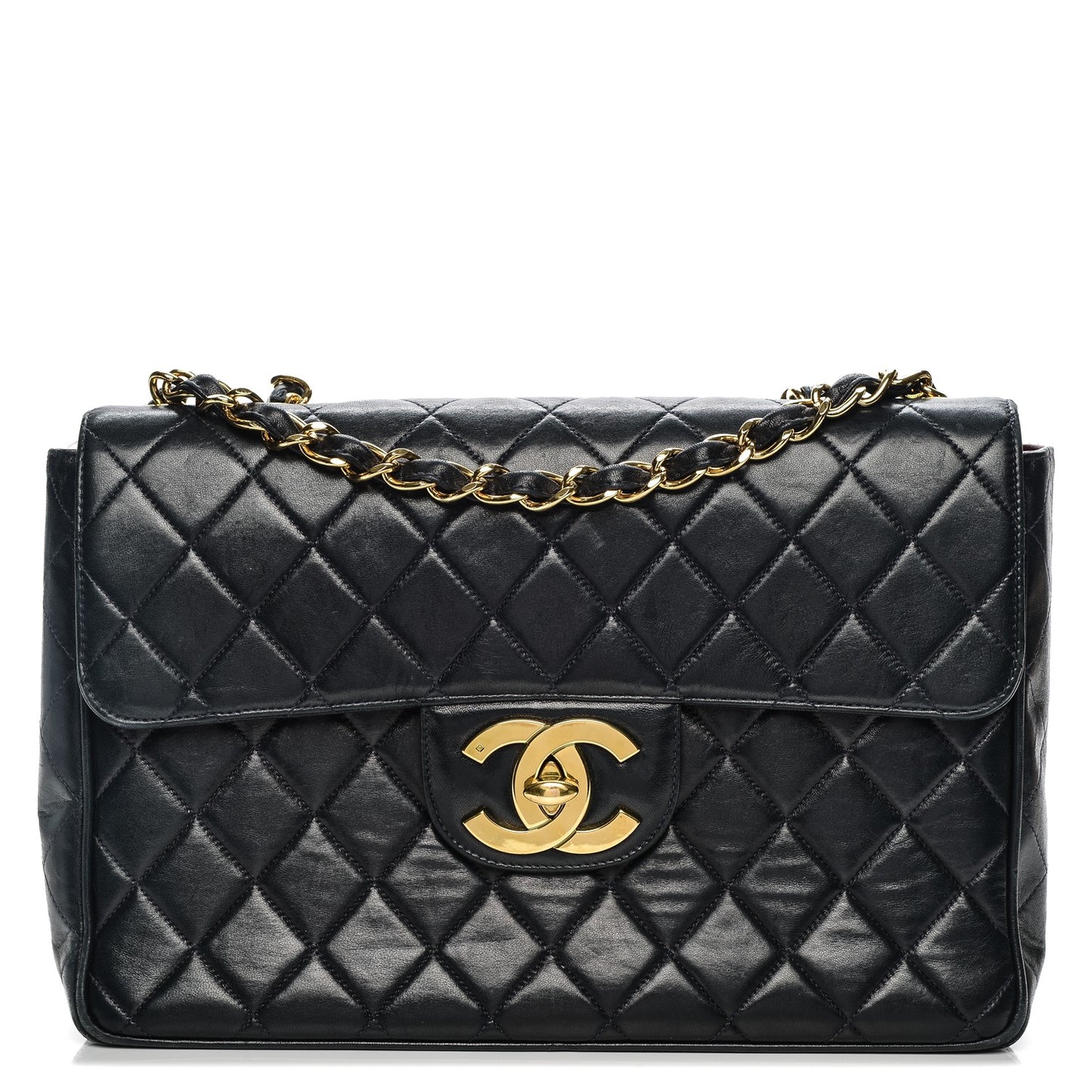 Lambskin Quilted Jumbo Single Flap Navy