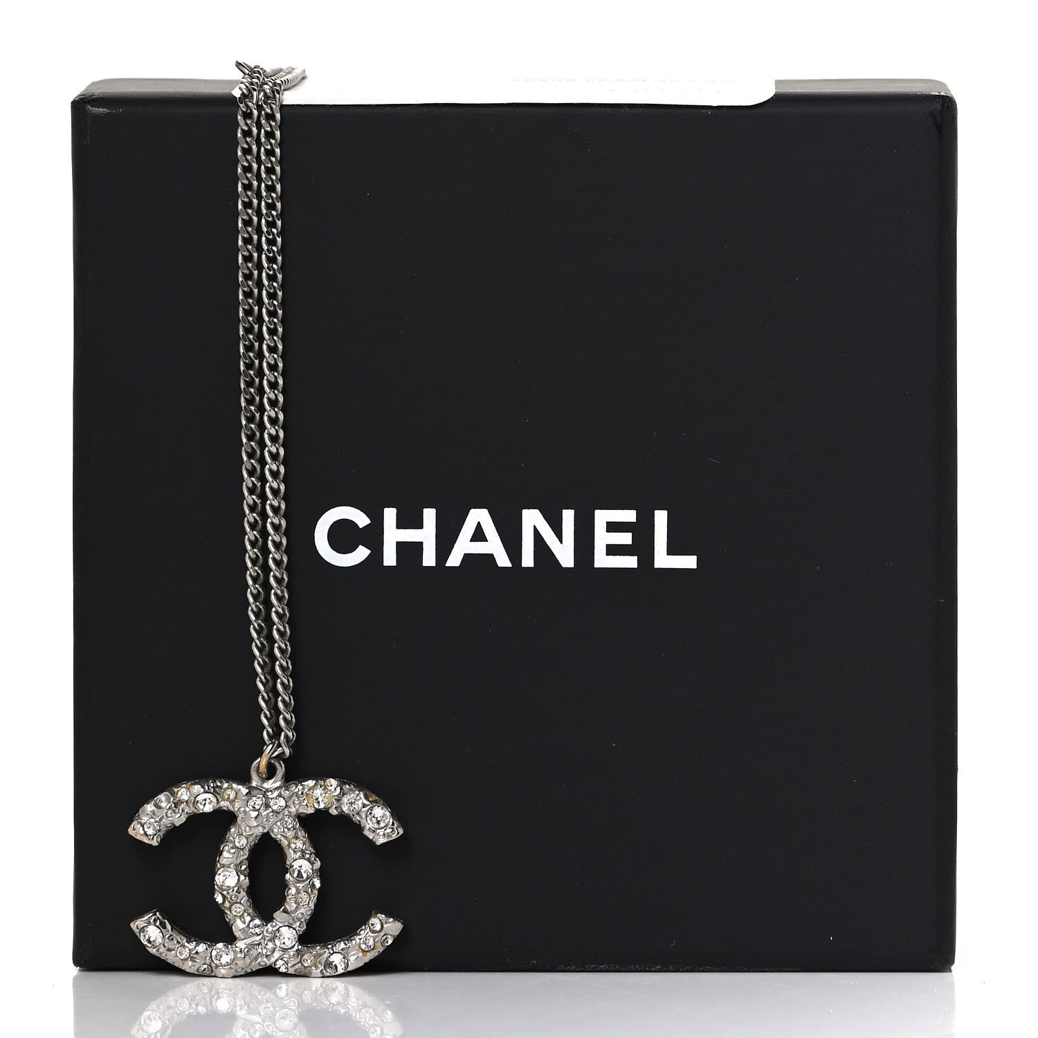 Chanel Crystal CC Pendant Necklace Silver 6 of 8