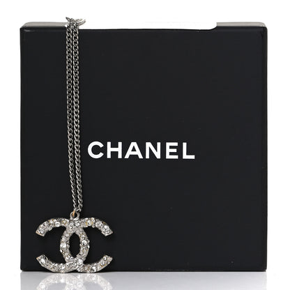 Chanel Crystal CC Pendant Necklace Silver 6 of 8