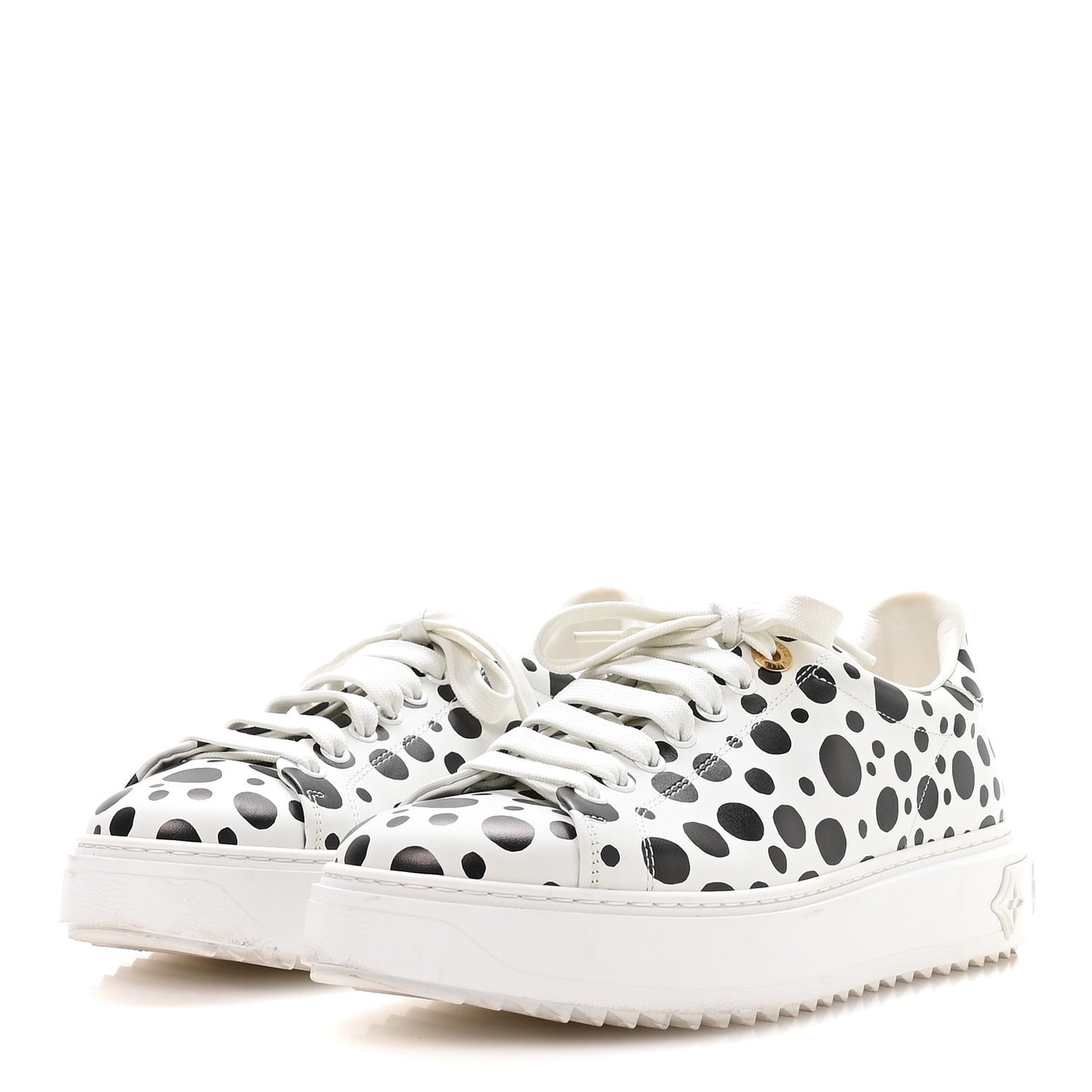 LV X YK Calfskin Printed Infinity Dots Time Out Sneakers 38.5 White