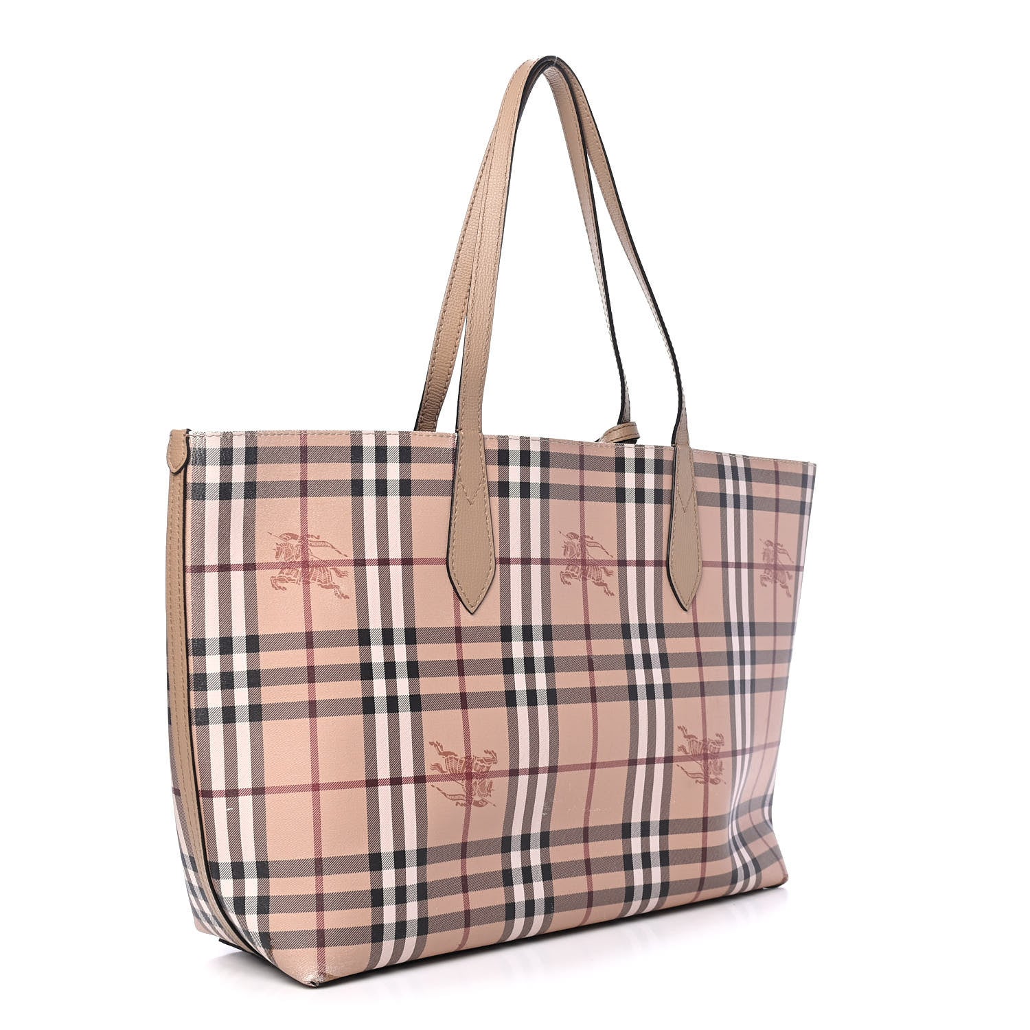Burberry Grainy Calfskin Haymarket Check Medium Reversible Tote Camel 2 of 9