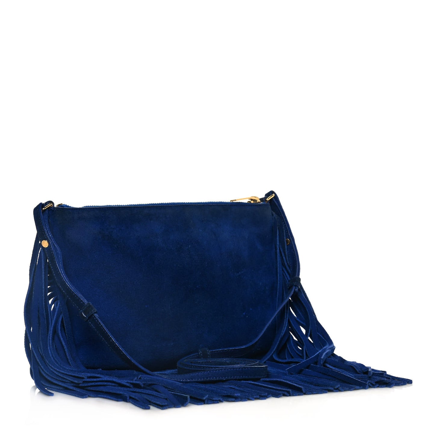 Suede Calfskin Small Fringe Crossbody Bag Blue