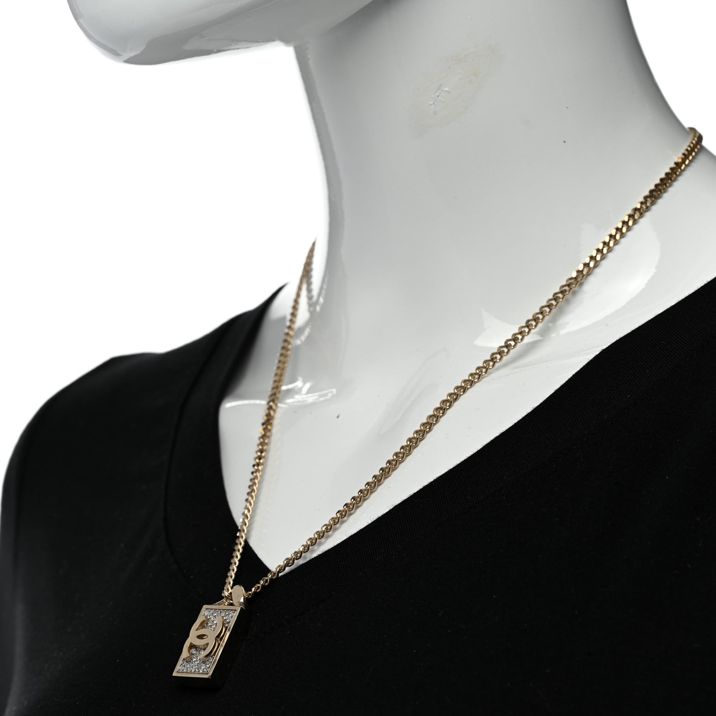 Crystal Dog Tag Charm Necklace Gold