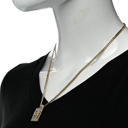 Chanel Crystal Dog Tag Charm Necklace Gold 3 of 5