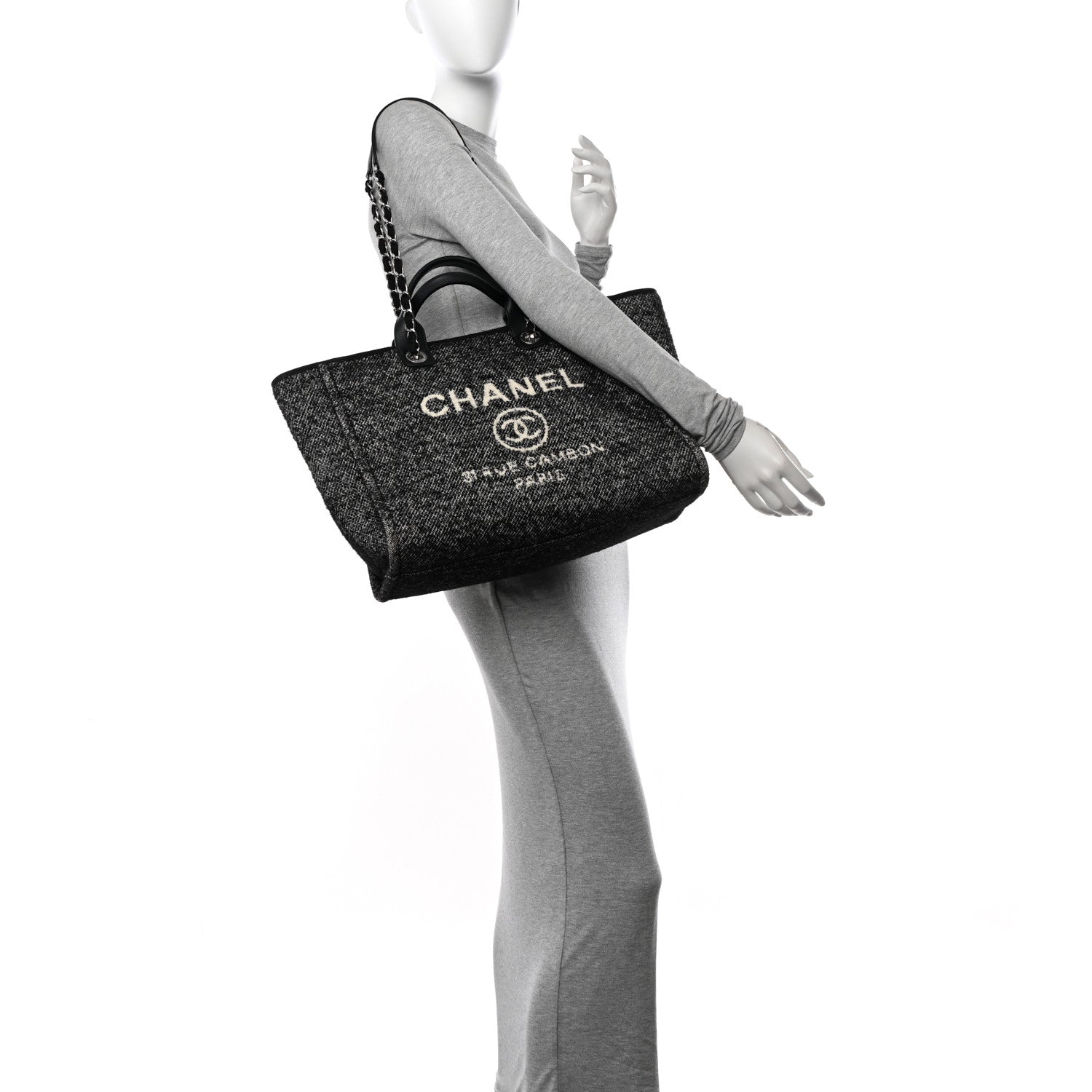 Chanel Mixed Fibers Calfskin Medium Deauville Tote Black 2 of 11