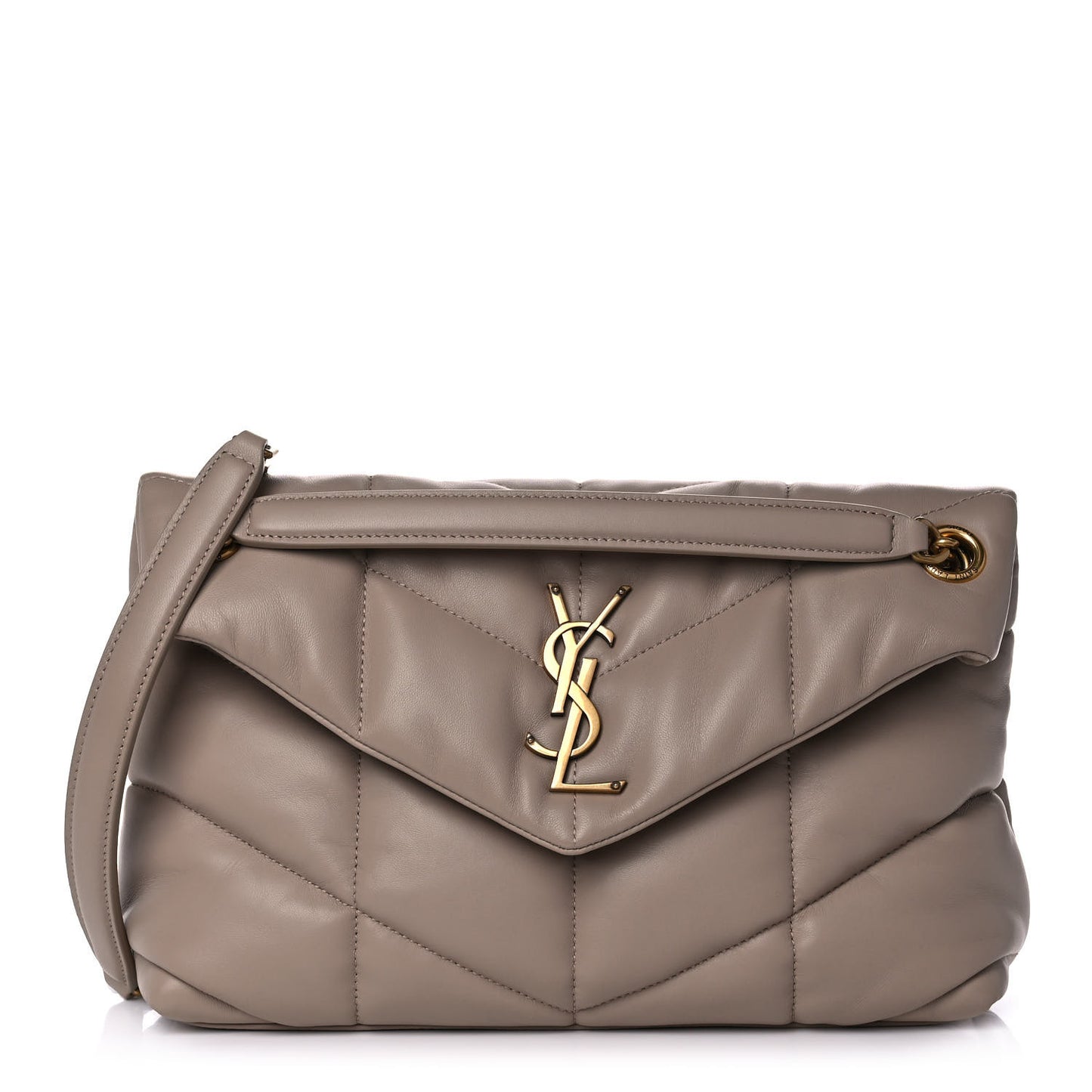 Lambskin Quilted Small Loulou Puffer Monogram Chain Satchel Dark Beige