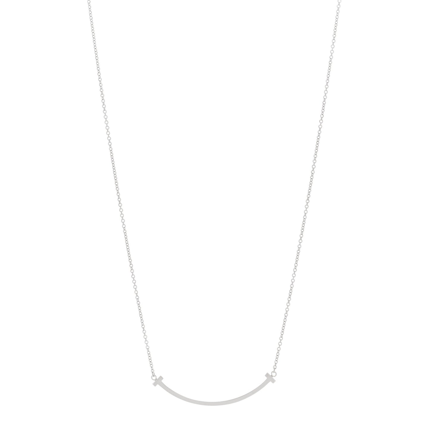 18K White Gold Small T Smile Pendant Necklace