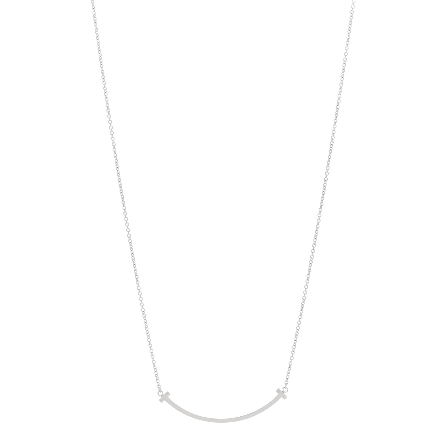Tiffany 18K White Gold Small T Smile Pendant Necklace 1 of 5