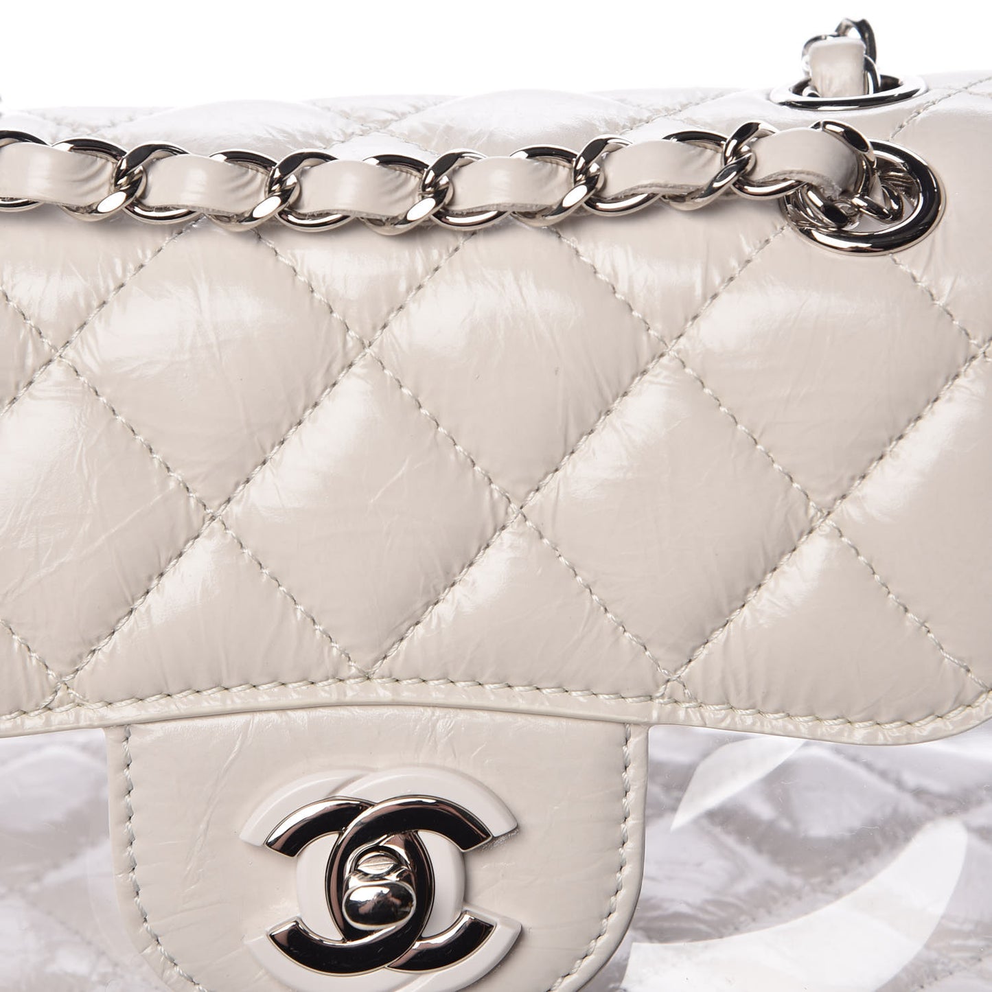 Crumpled Calfskin PVC Quilted Backpack White