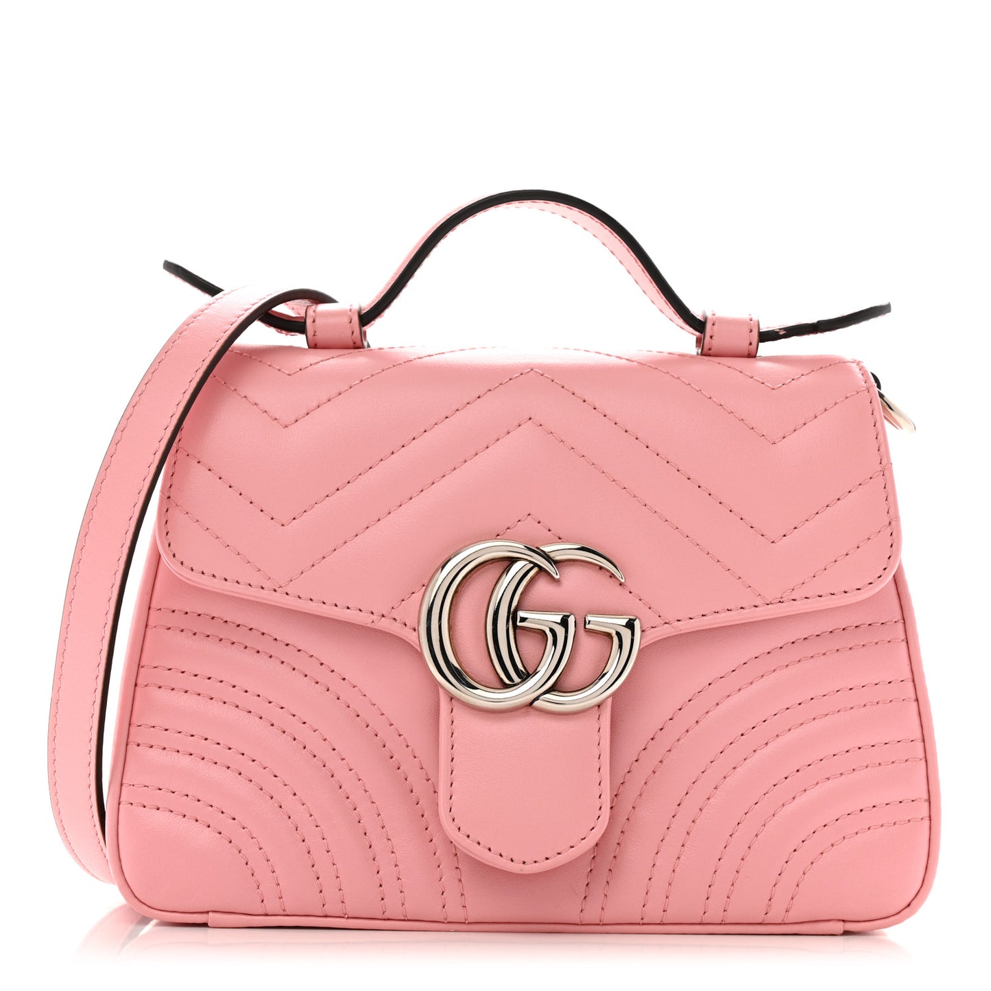 Calfskin Matelasse Mini GG Marmont Top Handle Shoulder Bag Wild Rose