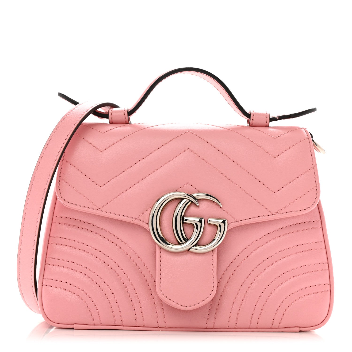 Gucci Calfskin Matelasse Mini GG Marmont Top Handle Shoulder Bag Wild Rose 1 of 13