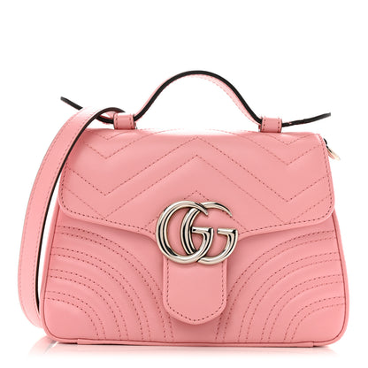 Gucci Calfskin Matelasse Mini GG Marmont Top Handle Shoulder Bag Wild Rose 1 of 13