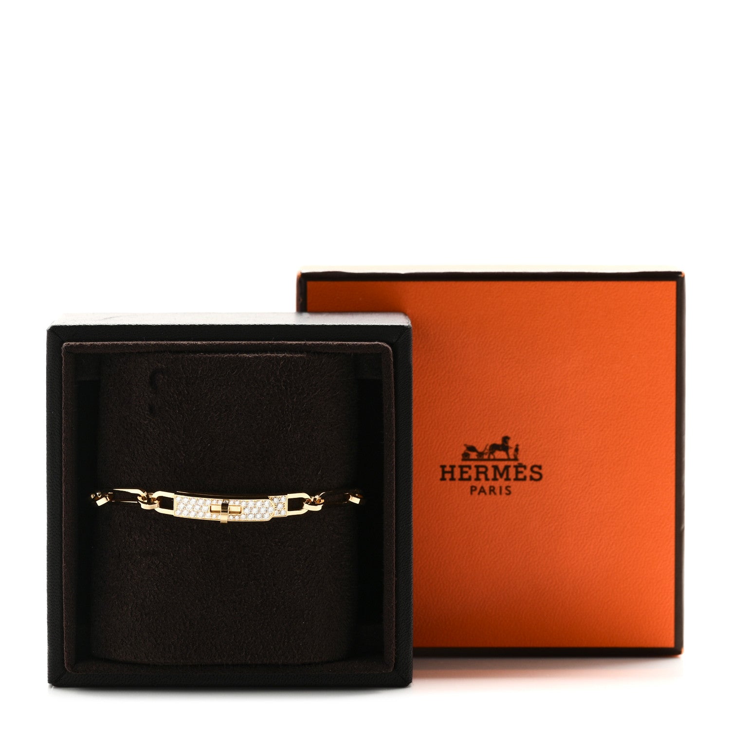 Hermes 18K Yellow Gold Diamond Pave PM Kelly Chaine Bracelet ST 4 of 4