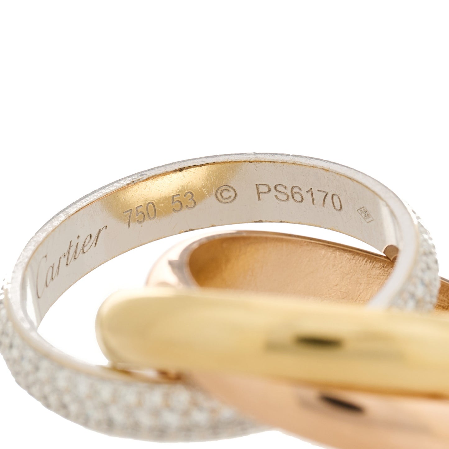 18K White Yellow Pink Gold Diamond Classic Trinity Paved Ring 53 6.25