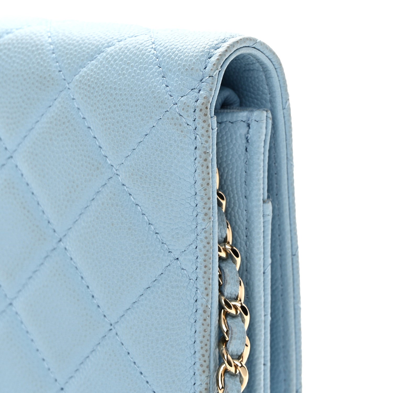 Chanel Caviar Quilted Crystal CC Wallet On Chain WOC Light Blue 15 of 17