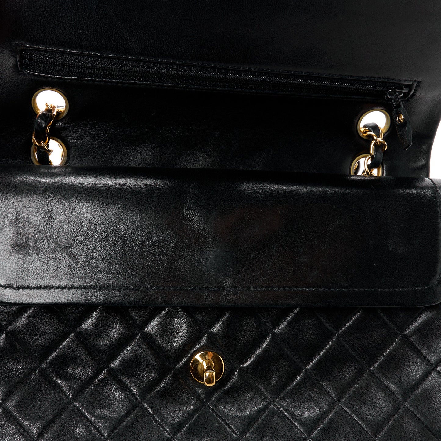 Lambskin Quilted Medium Double Flap Black