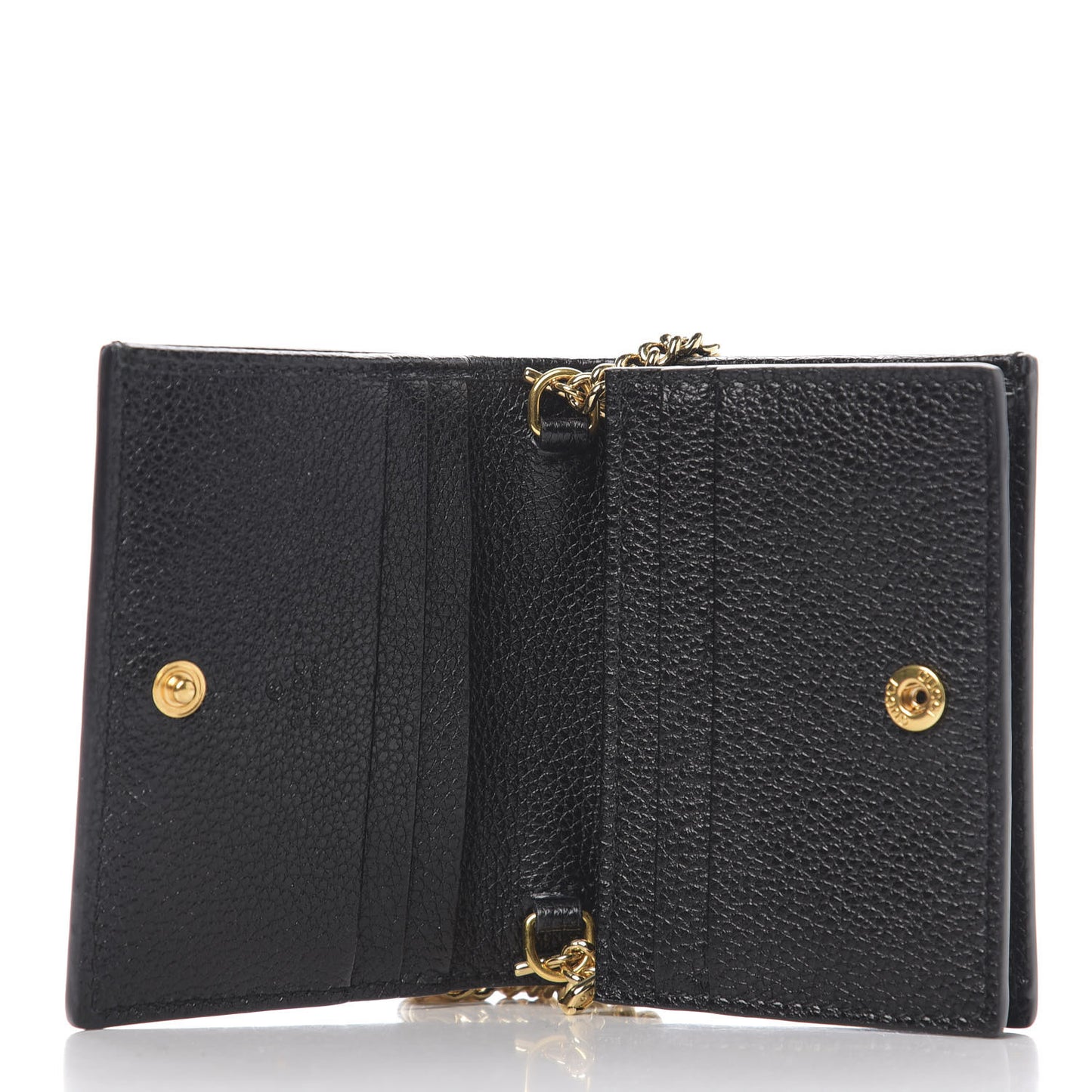 Grainy Calfskin Zumi Chain Card Case Wallet Black