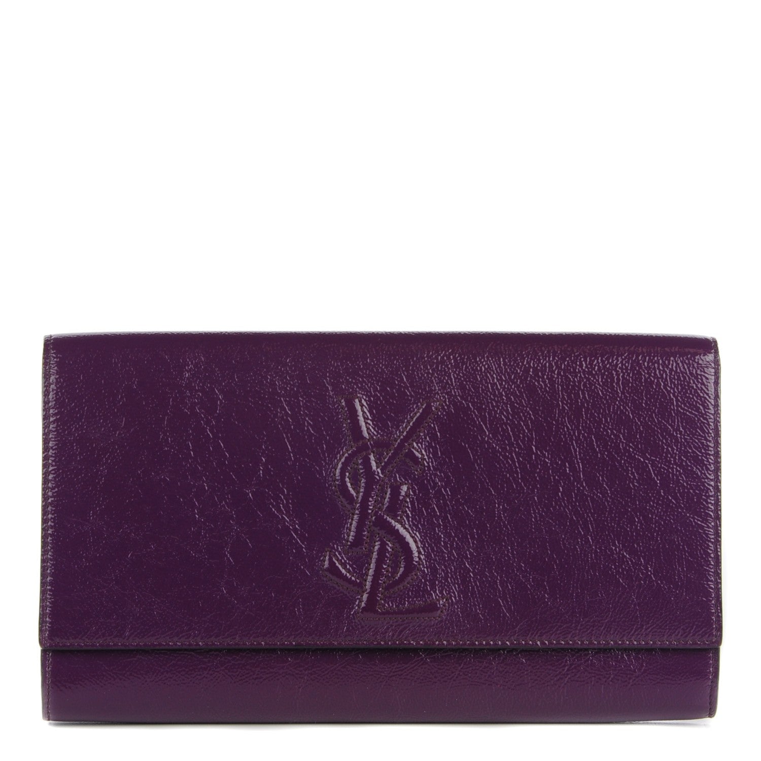 Saint Laurent Textured Patent Monogram Large Belle De Jour Clutch Purple 1 of 7
