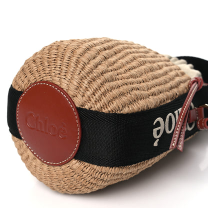 Chloe X MIFUKO Raffia Calfskin Small Woody Basket Shoulder Bag Black Beige 11 of 11