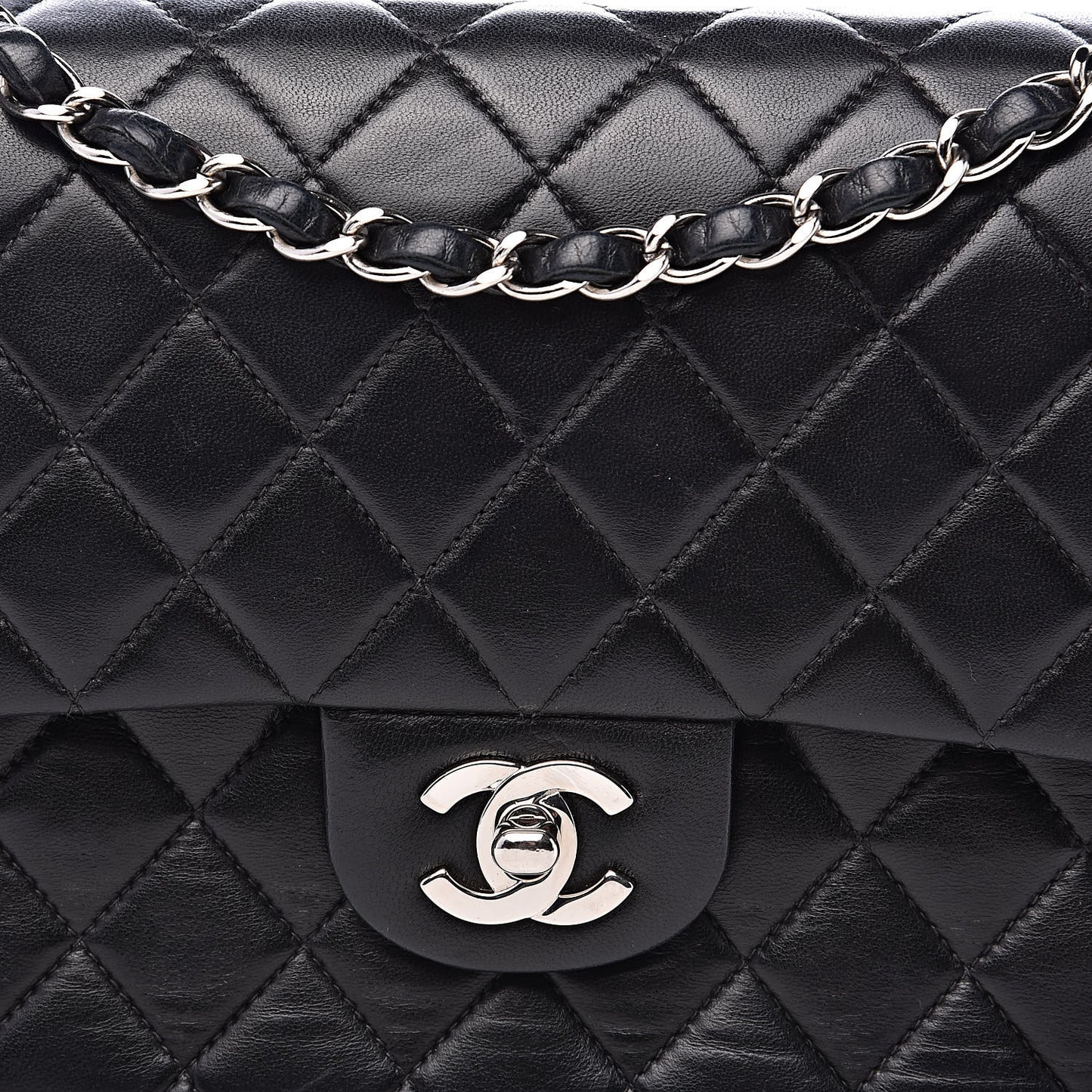 Lambskin Quilted Medium Double Flap Black