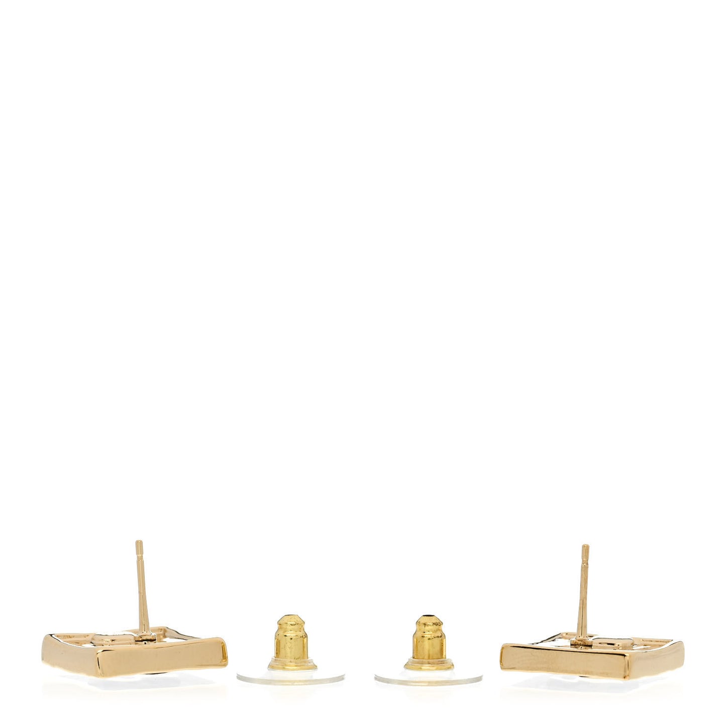 Metal Enamel CC Square Earrings Gold Black