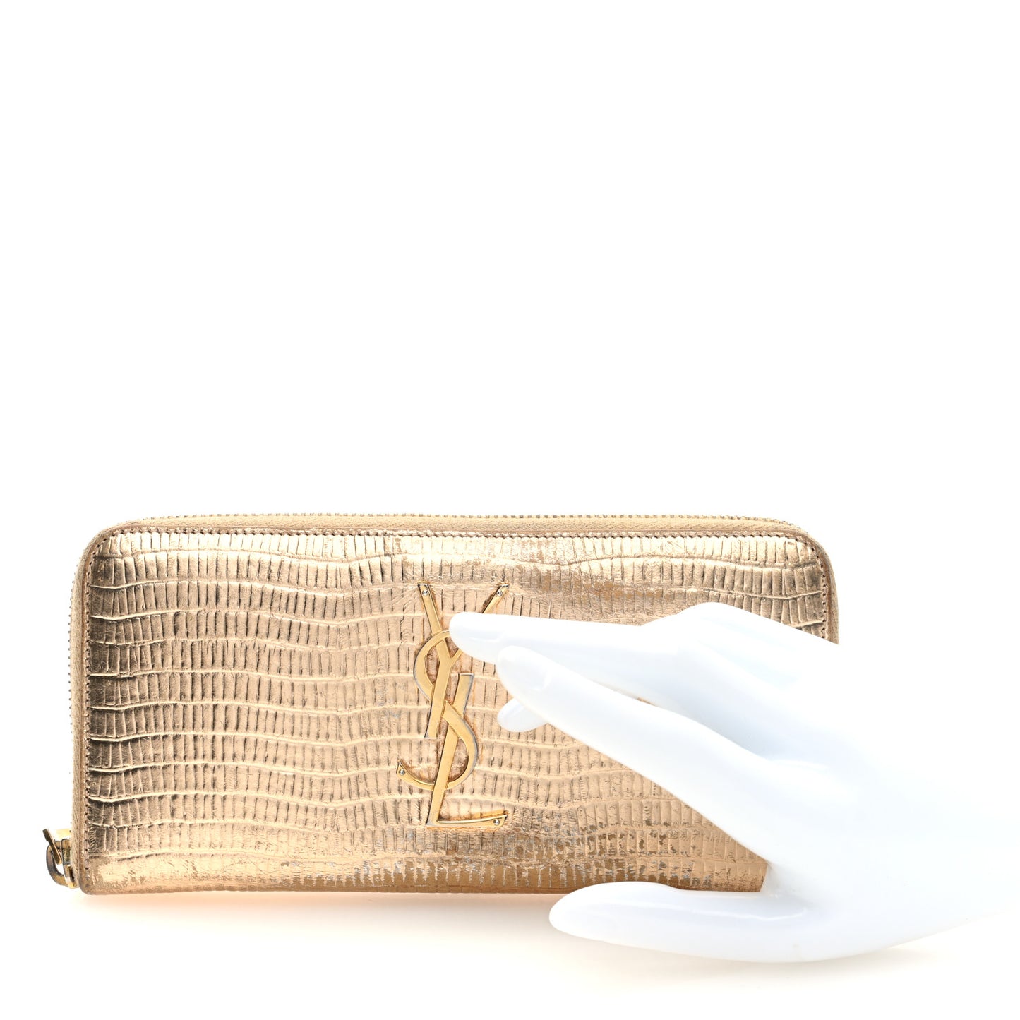 Lizard Calfskin Embossed Monogram Zip Around Wallet Gold
