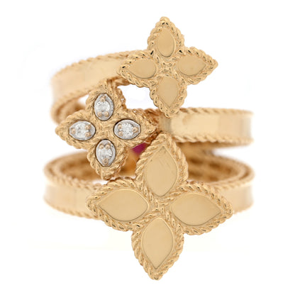 Roberto Coin 18K Yellow Gold Diamond Princess Flower Three Flower Ring 1 of 4